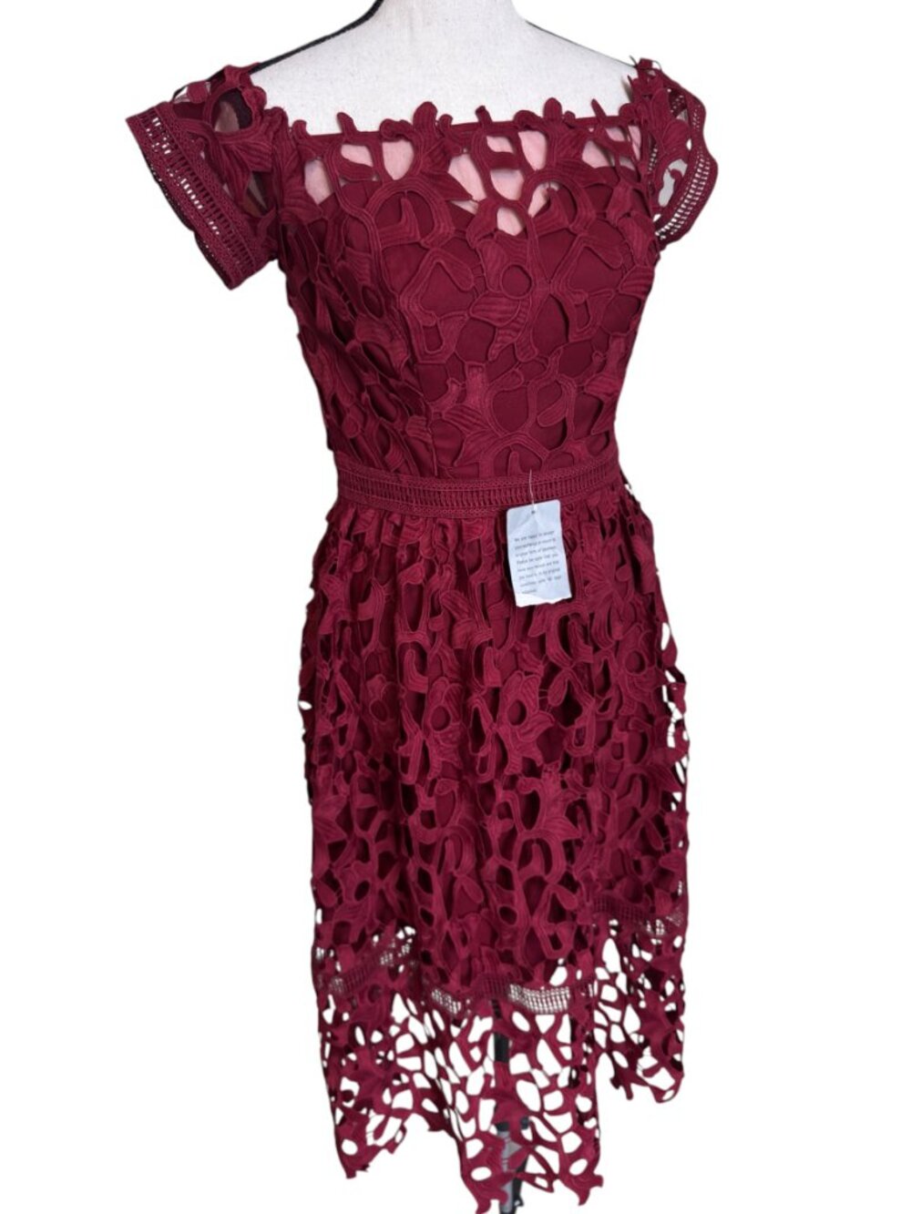 Chi Chi London Burgundy Lace Floral Midi Dress Off Shoulder Design Womens Size 6 - Picture 6 of 11